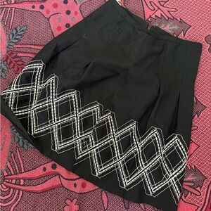 LOFT Black A-Line Skirt with White Diamond Pattern